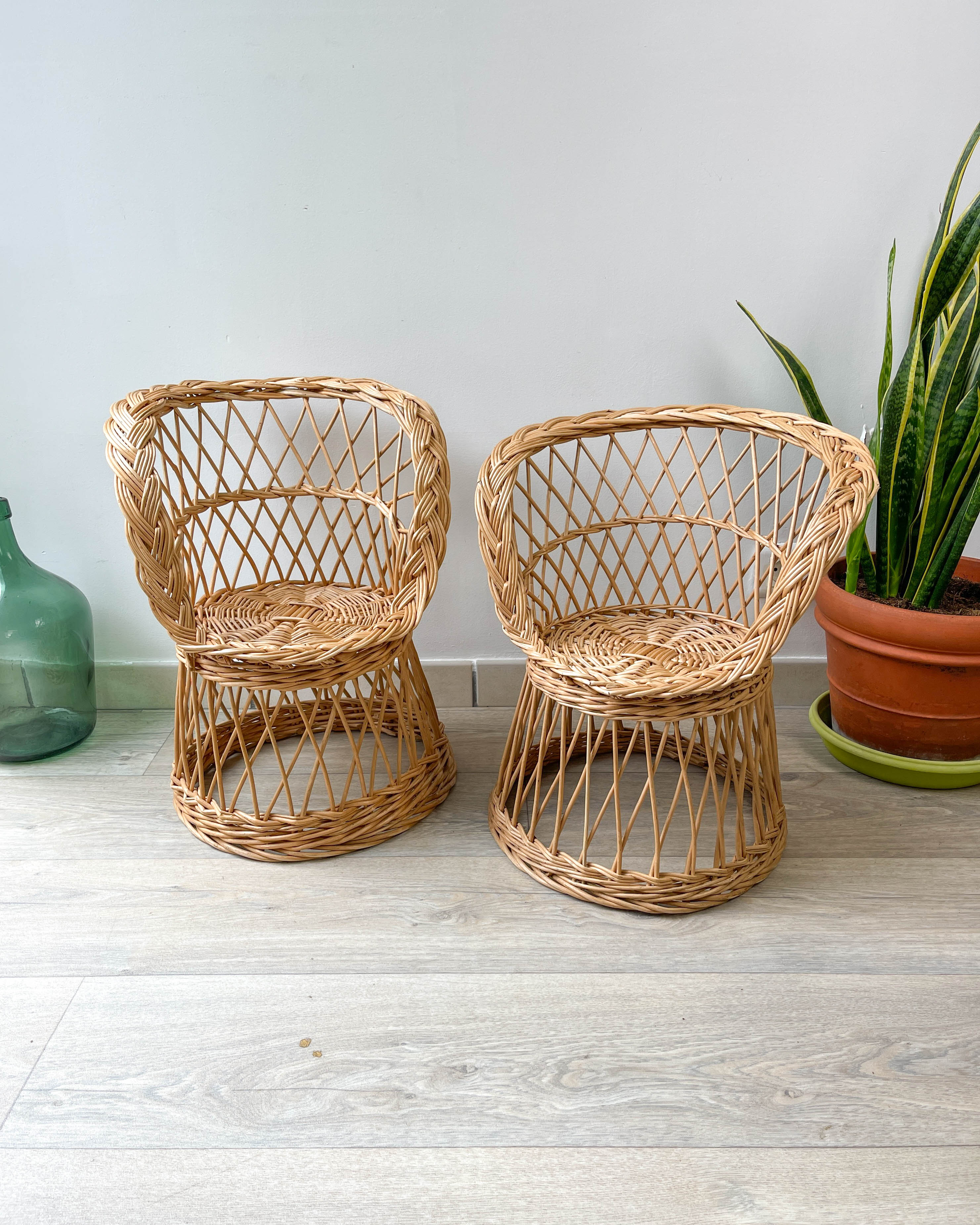 Pair of vintage rattan children's armchairs