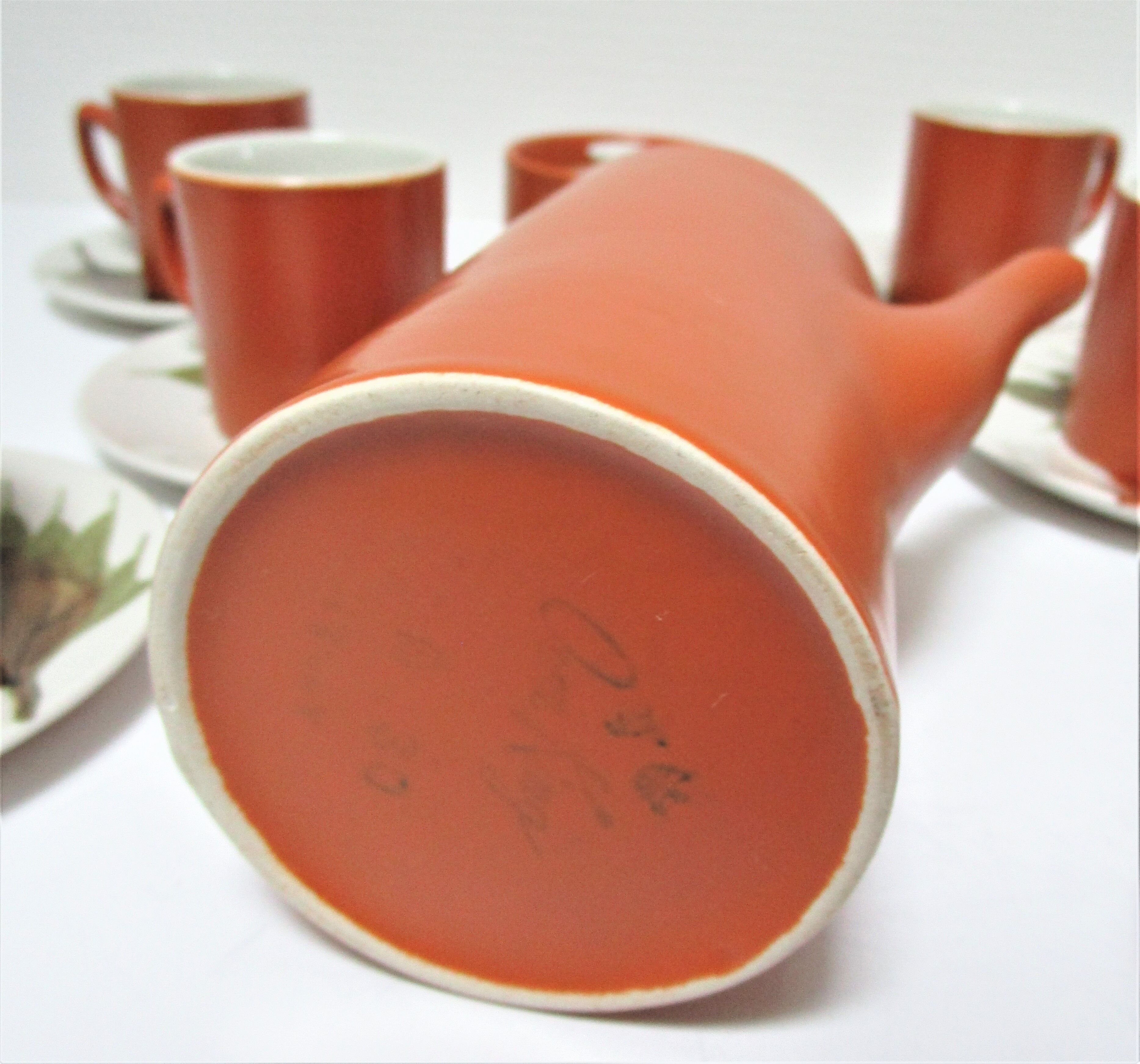 Coffee set earthenware ochre brown earth of sienna Oven King Italy vintage