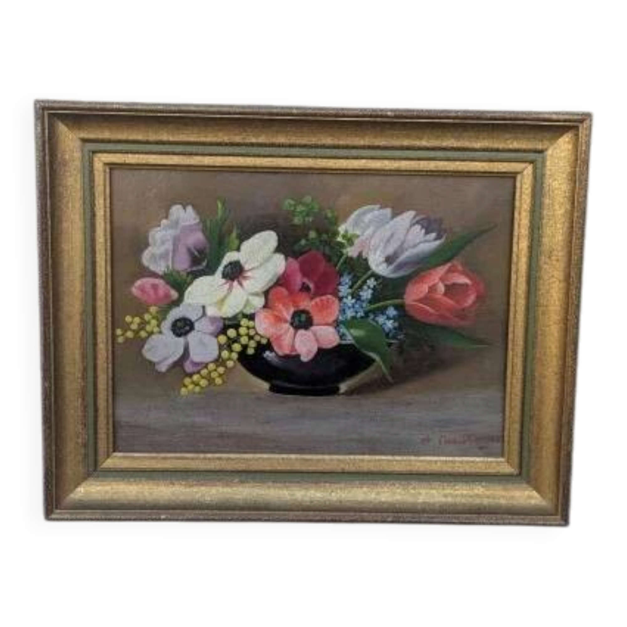Huile sur bois, bouquet