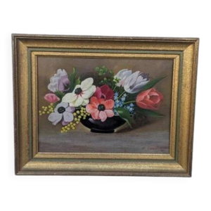 huile sur bois, bouquet