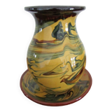 Matching vase and bowl in marbled glazed terracotta