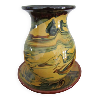 Matching vase and bowl in marbled glazed terracotta