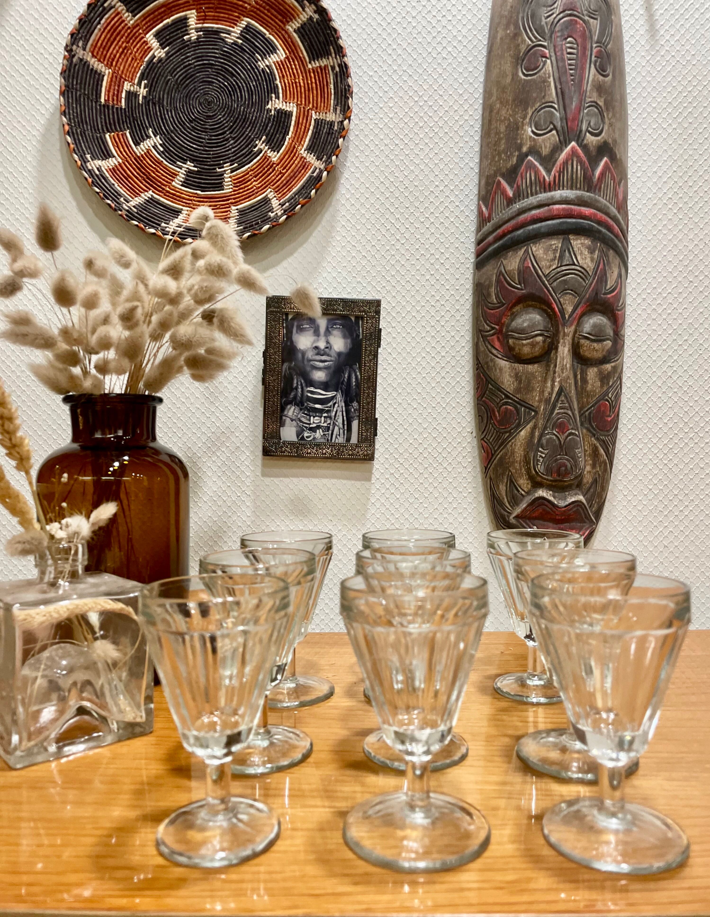 Set of 10 vintage glass crystal glasses