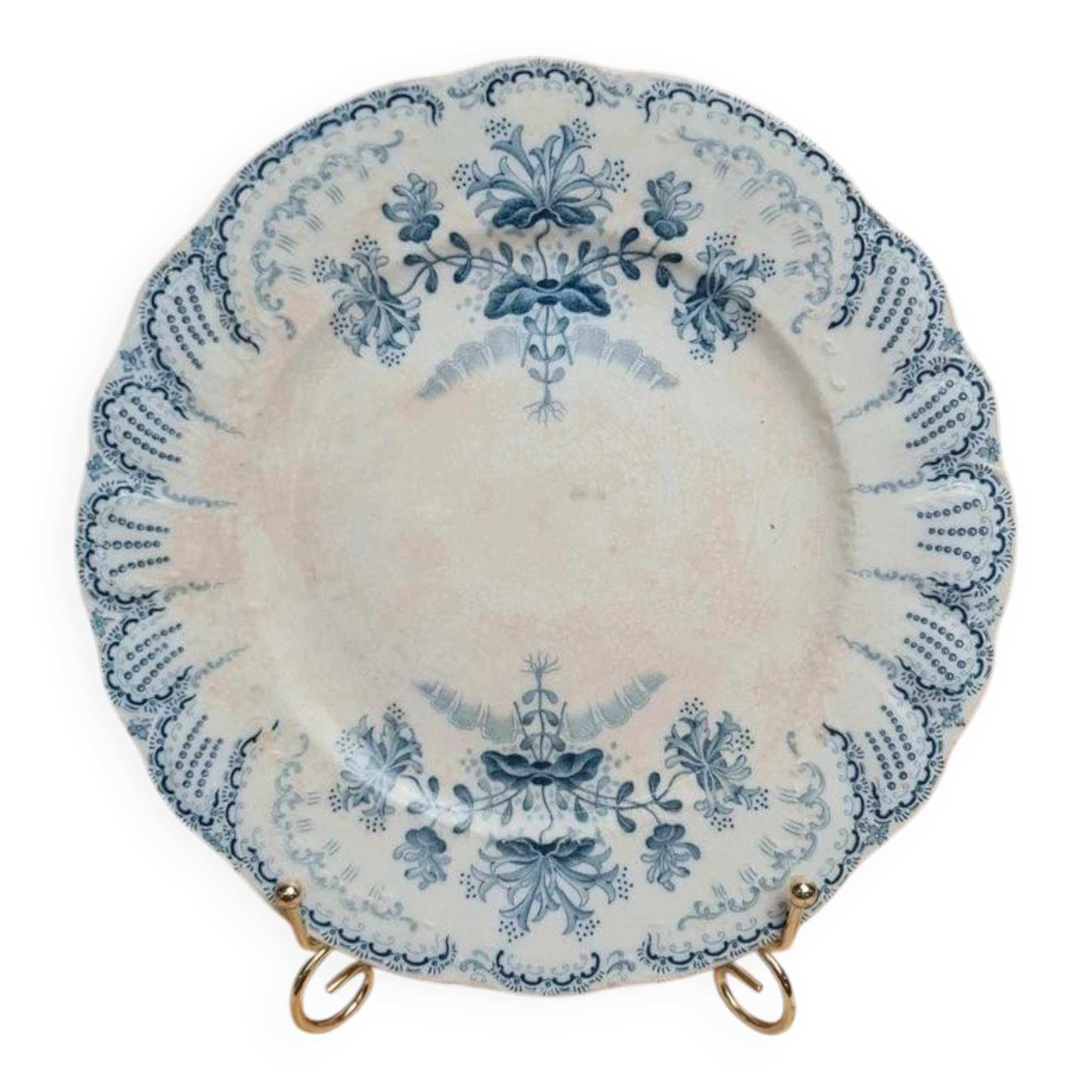Assiette ancienne Saint-amand & Hamage modèle Régence – décor bleu dentelle
