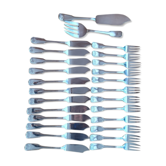 Silver metal fish service and cutlery 26 pieces