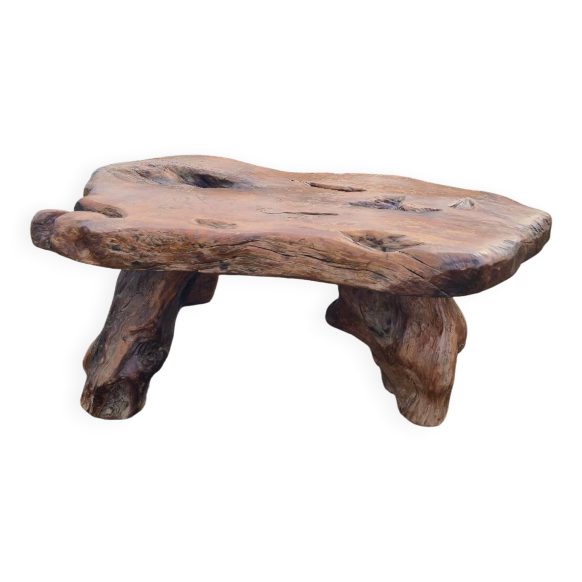 Brutalist coffee table made from solid elm tree trunk, 1950s