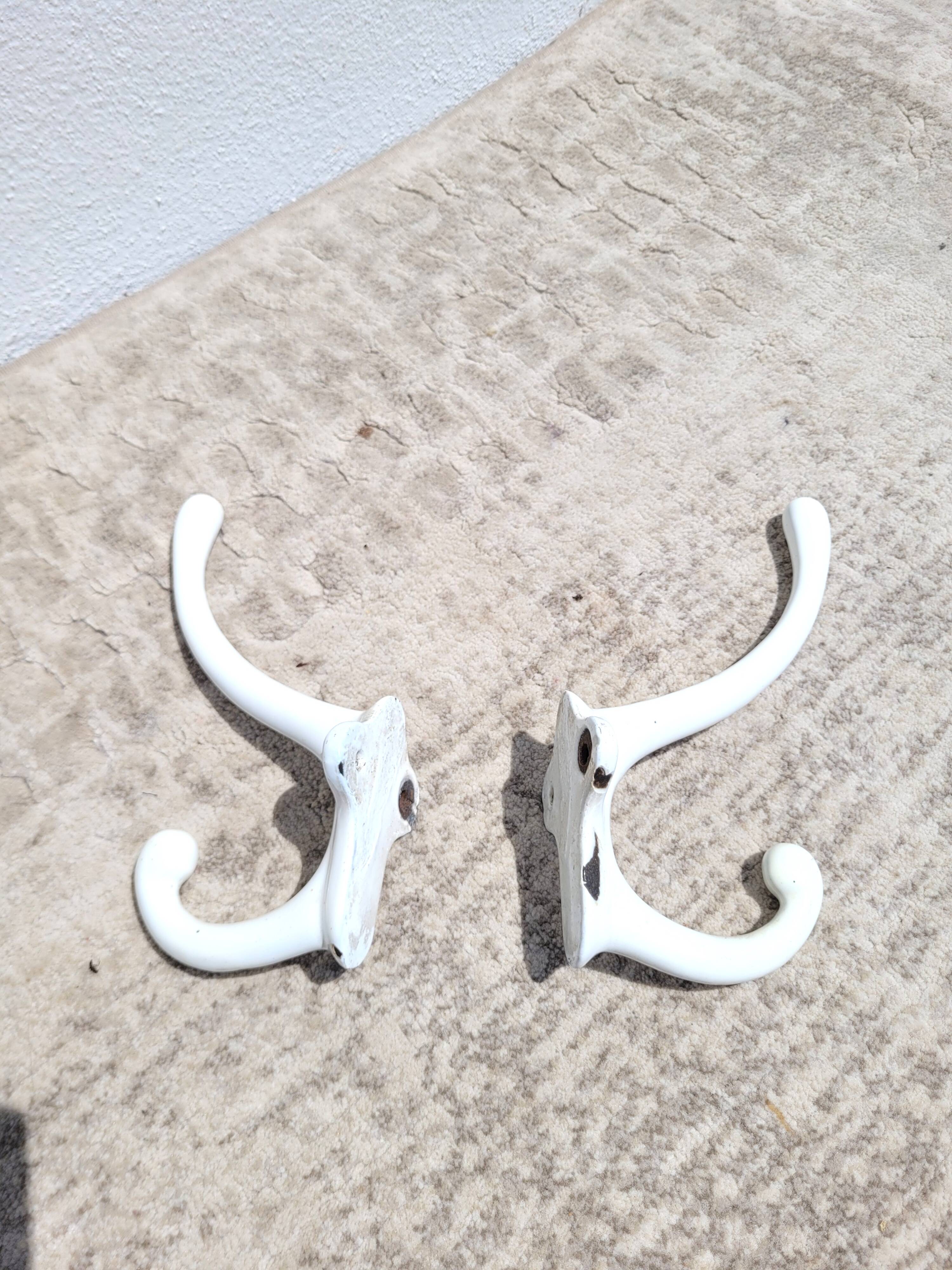 Pair of double coat hooks in enameled cast iron