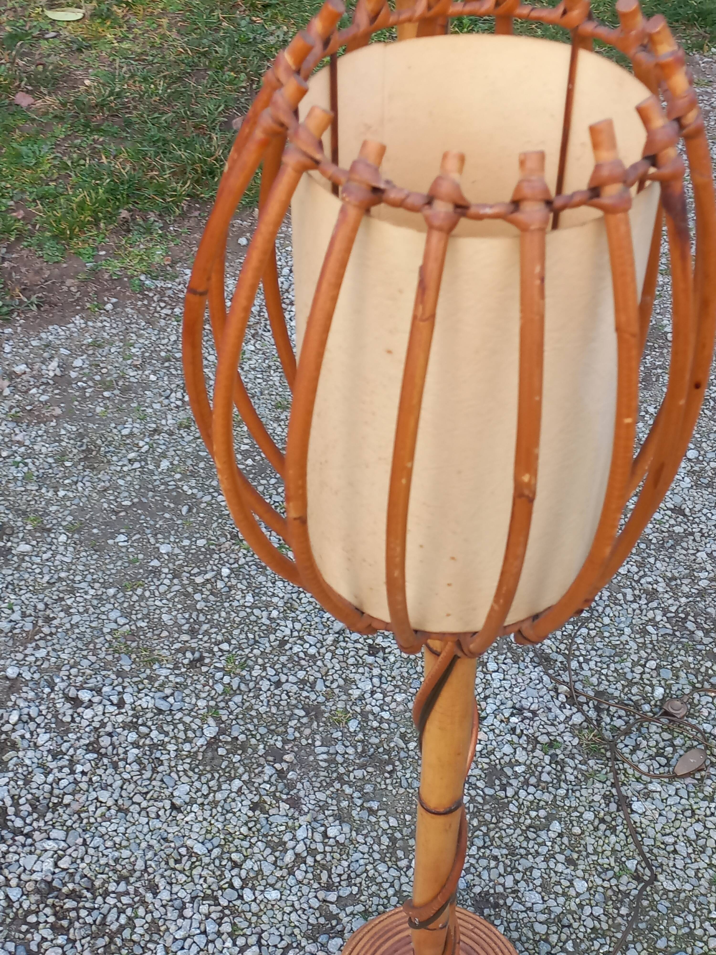 Bamboo and rattan floor lamp 2 lights from the 70s