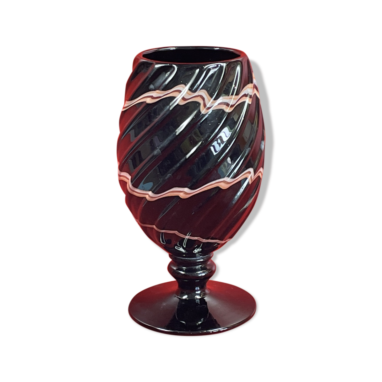 Vase on foot shower signed Maure Vieil signed VM in black glass paste 22 cm