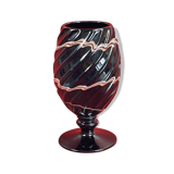 Vase sur pied douche signé Maure Vieil signé VM en pâte de verre noir 22 cm