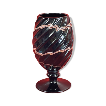 Vase sur pied douche signé Maure Vieil signé VM en pâte de verre noir 22 cm