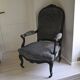 Antique armchair from the Napoléon III era, black wood with grey embossed velvet.