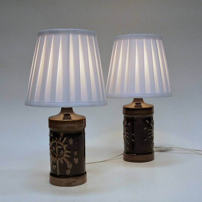 Tablelamp pair Fibula in brown glazed ceramic by Carl Harry Stålhane - Sweden 1960s