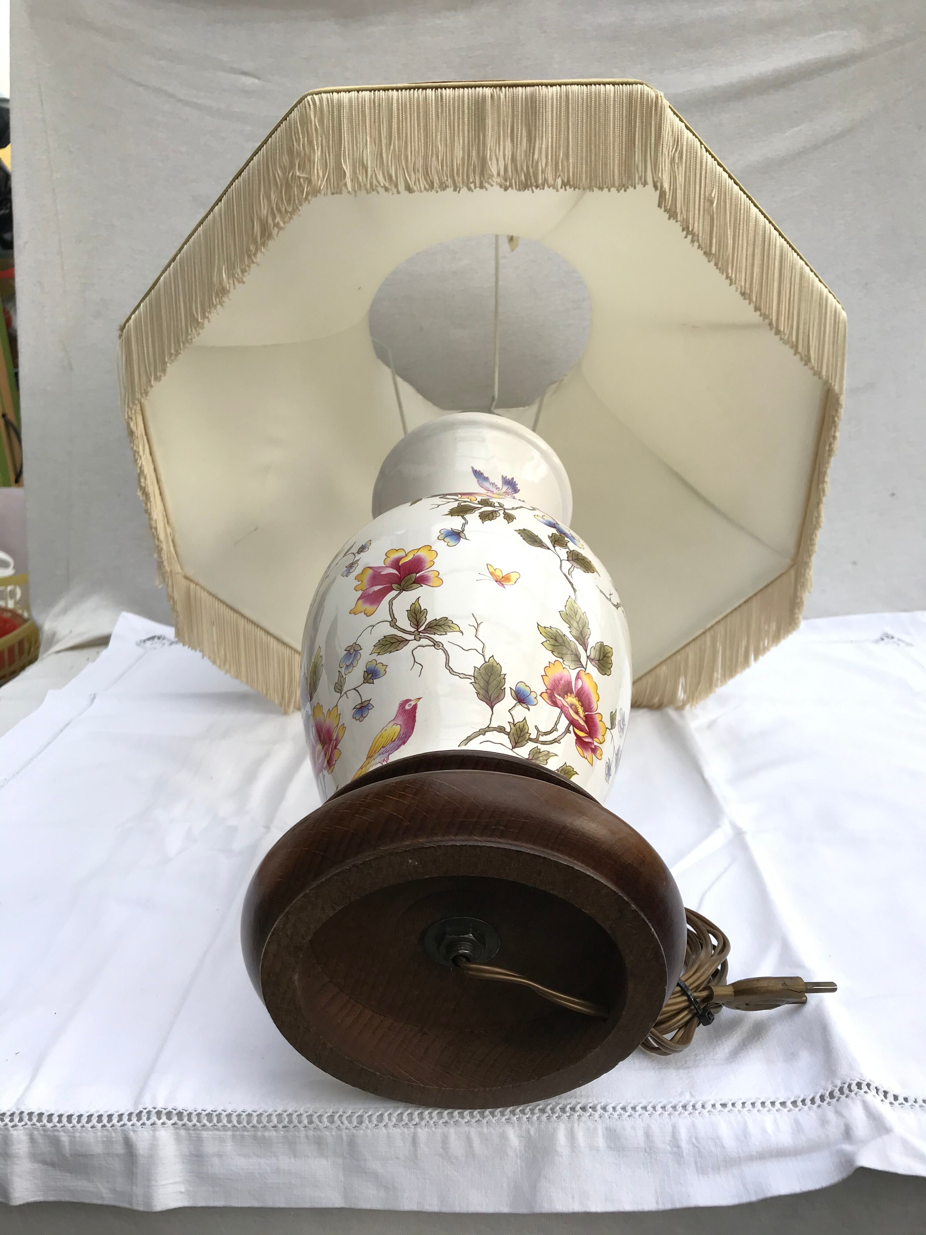 Former Moustiers ceramic lamp - wood base - abat-day vintage beige fabric