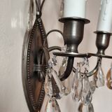 Wall light in tinned brass and crystal pendants - rococo light 2 lights
