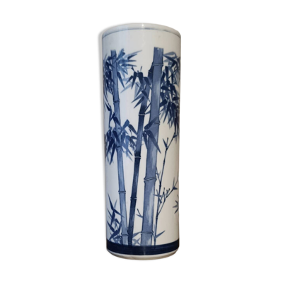 Vase rouleau porcelaine bleue et blanche décor bambou  vintage Japon