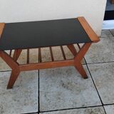 Vintage coffee table from the 1950s reconstruction, wood and glass.