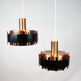 Paire de suspensions en cuivre et métal noir de conception danoise des années 1970