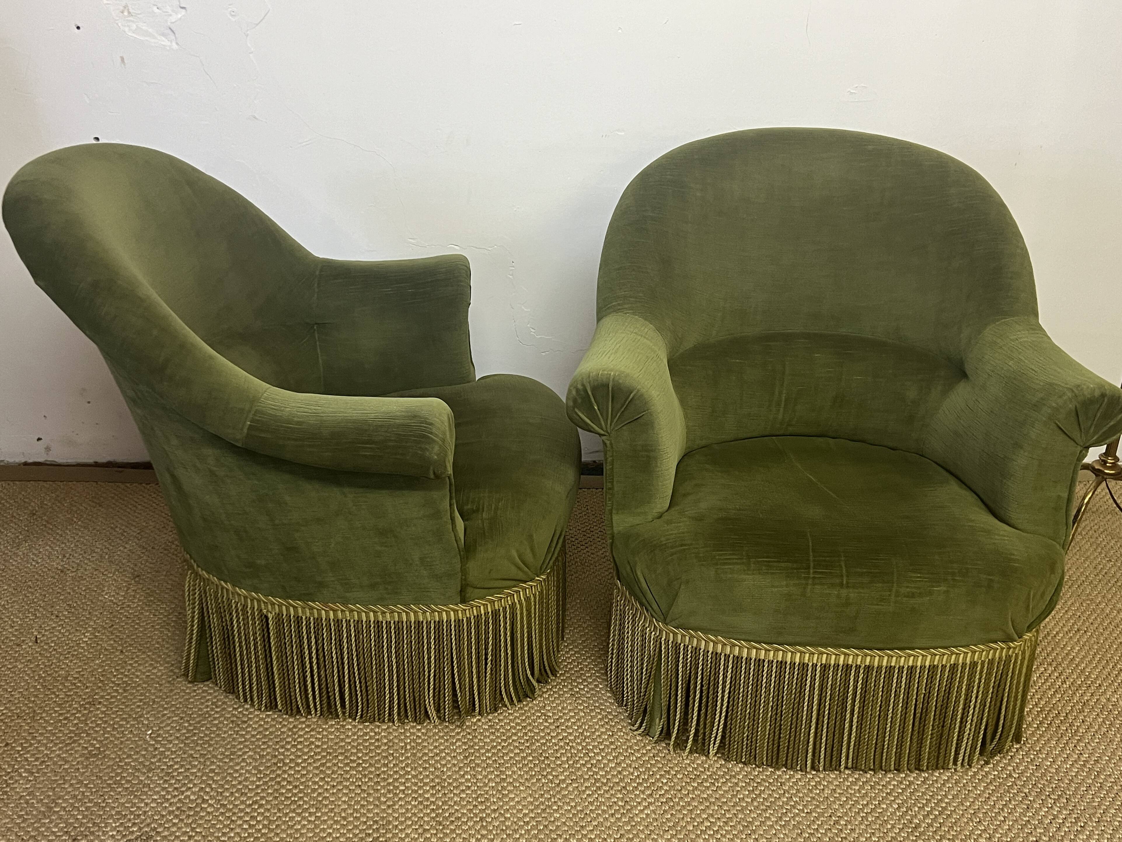 Pair of green toad armchairs