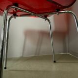 Vintage red acrylic chair, 60s 70s design, chrome metal plexiglass