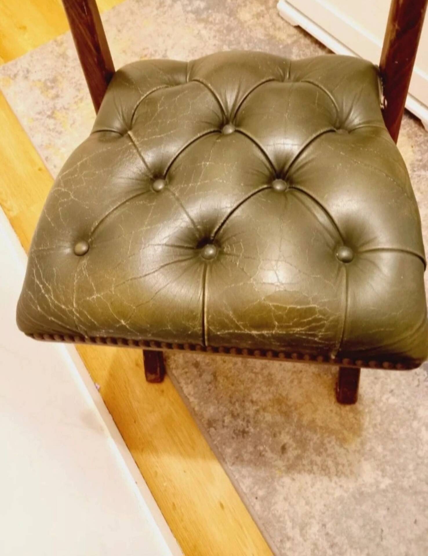 English folding chair - Vintage in wood and leather