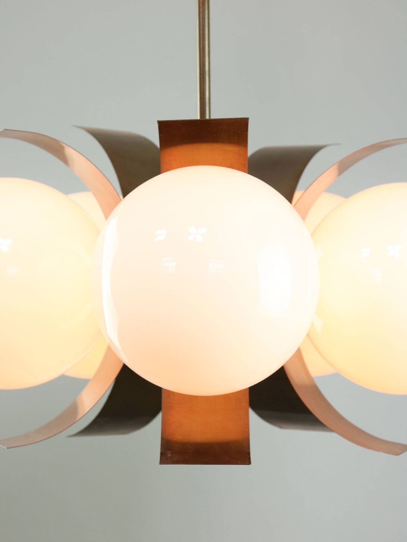 Vintage Italian Copper and Opaline Chandelier, 1970s