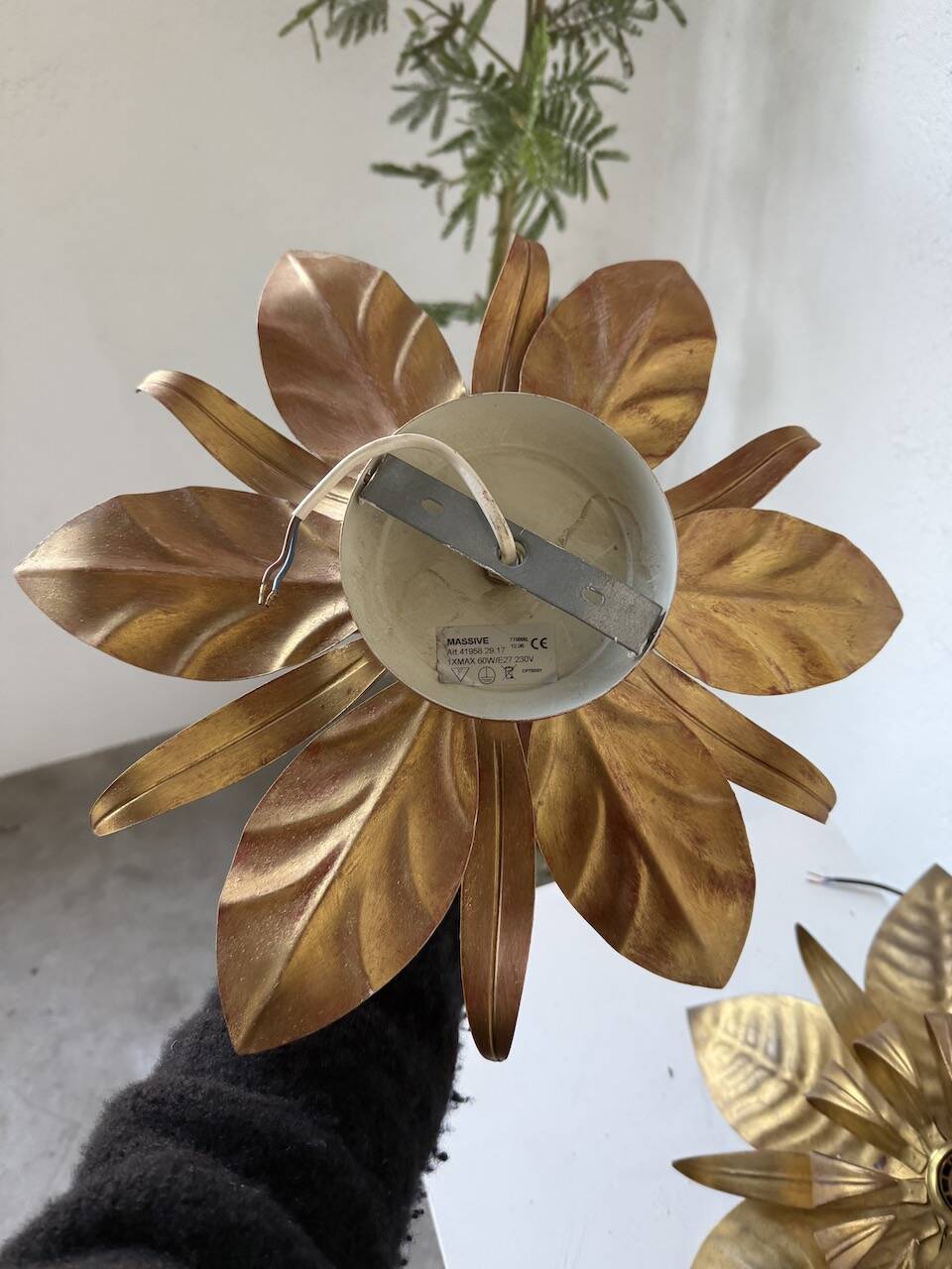 Pair of gold metal flower wall lights