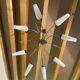 Vintage 8-light chandelier in brass and ribbed opaline glass