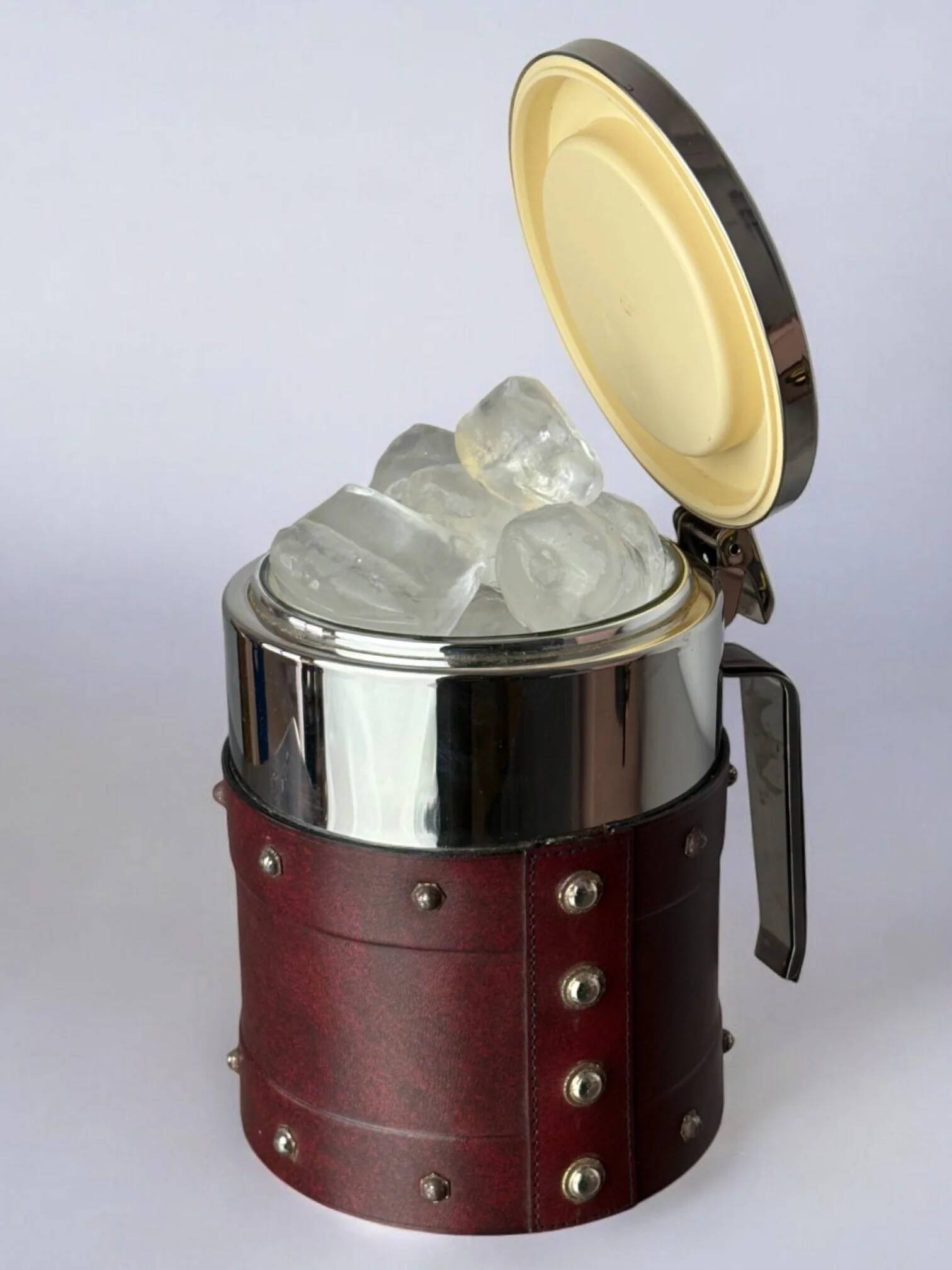 Regency leather & nails ice bucket, Italy, 1970s