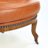 Fauteuil en cuir et noyer cognac, Tchécoslovaquie années 1940