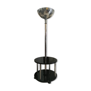 lampadaire art déco gueridon noir laqué et chrome, vers 1930