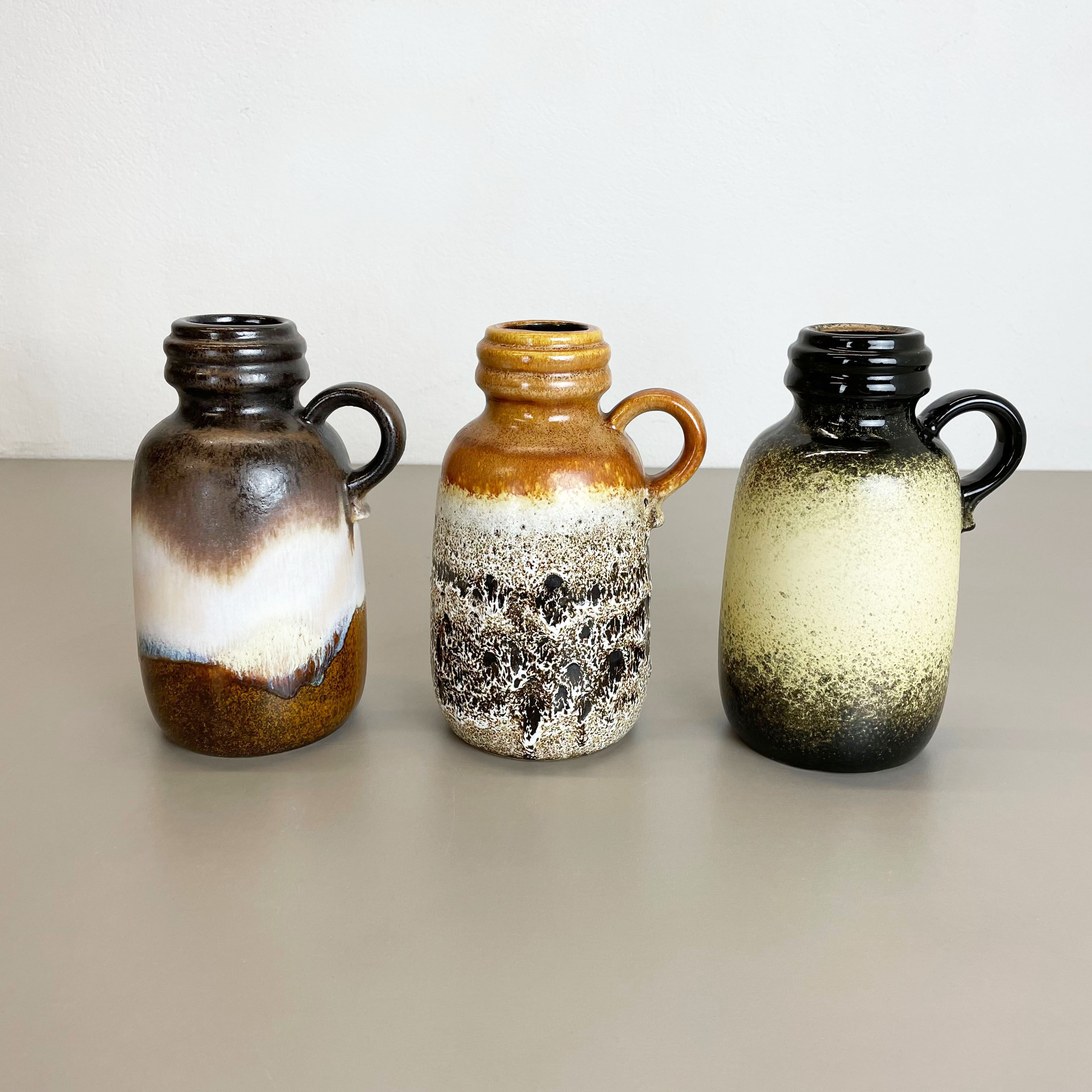 Set of Three 1970s Pottery Fat Lava "413-20" Vases Made by Scheurich, Germany