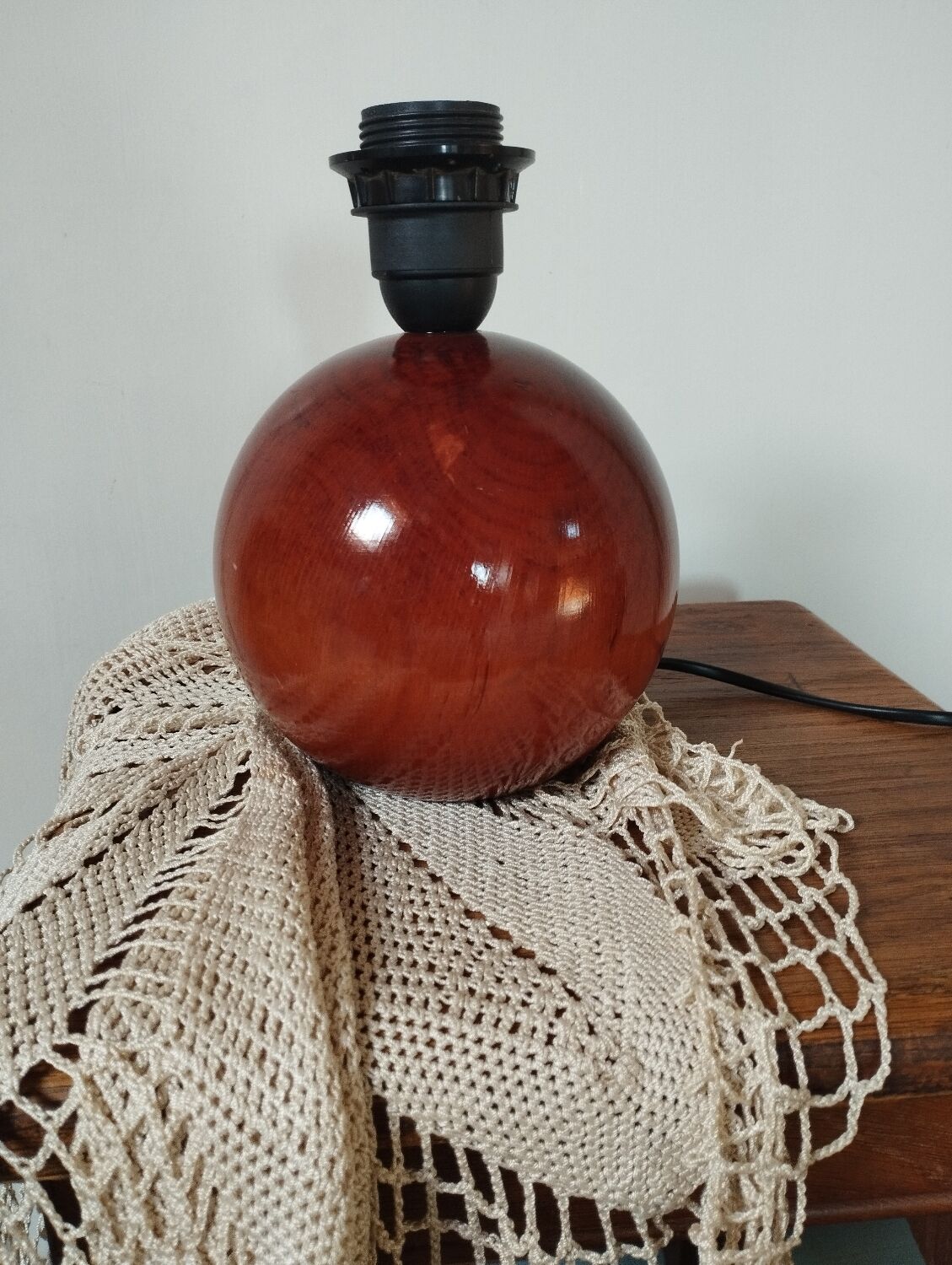 solid wood foot, glazed honey-coloured ball, La Tournerie du Sou, 1980