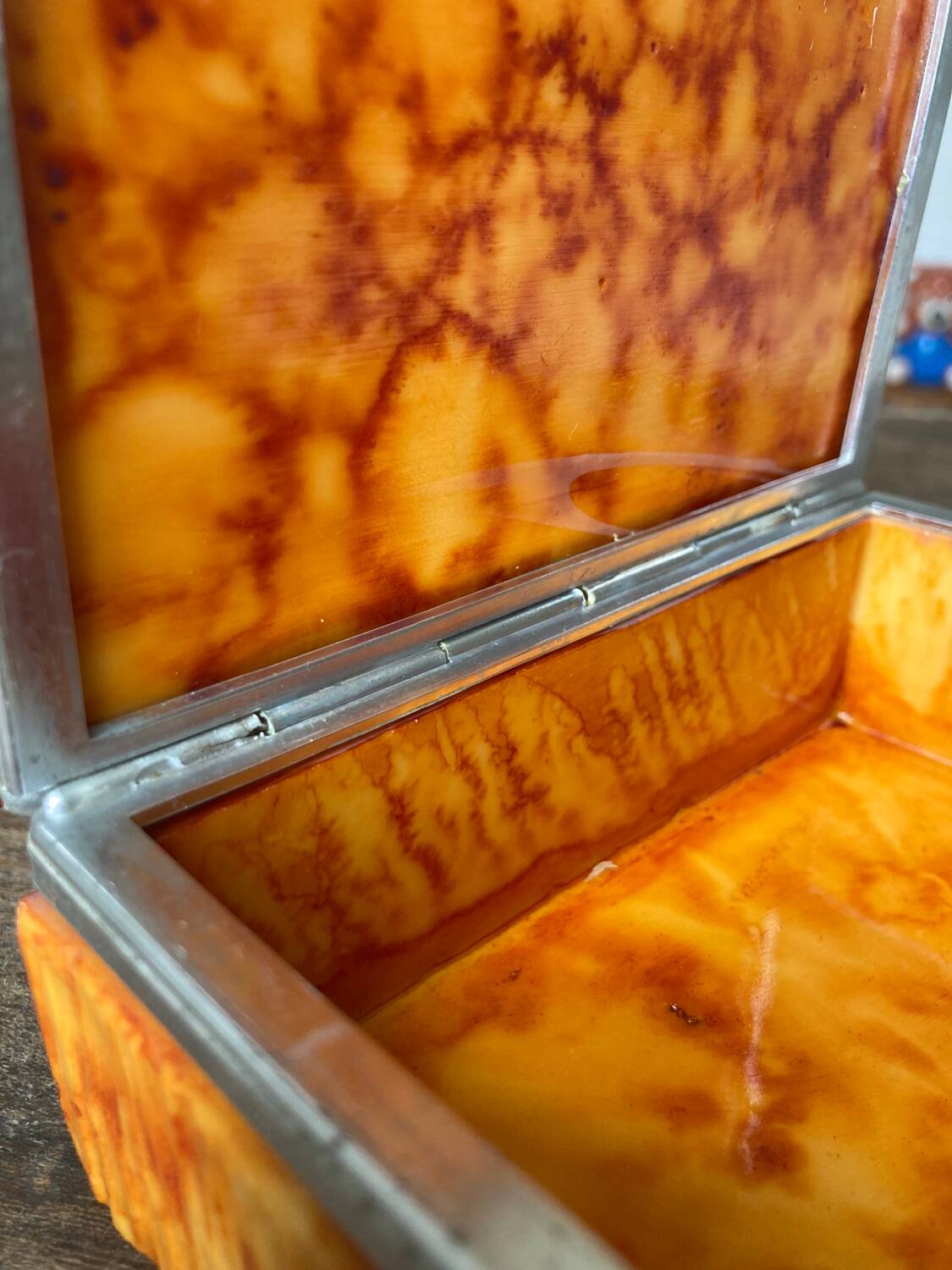 Vintage box in orange alabaster and chrome metal, Italy 1970s