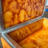 Vintage box in orange alabaster and chrome metal, Italy 1970s