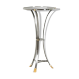 “Canabas” pedestal table in patinated leather, steel, and gilded brass. Contemporary. LS59502209H