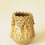 Amber Honey Ceramic Cache-Pot with Sculpted Floral Decor - Bohemian Style