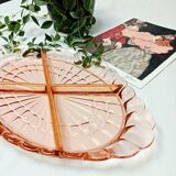 Plat apéritif compartimenté en verre rose