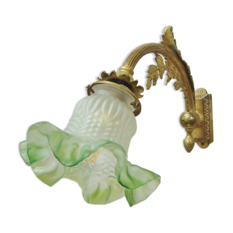 Applique murale en bronze avec tulipe verte