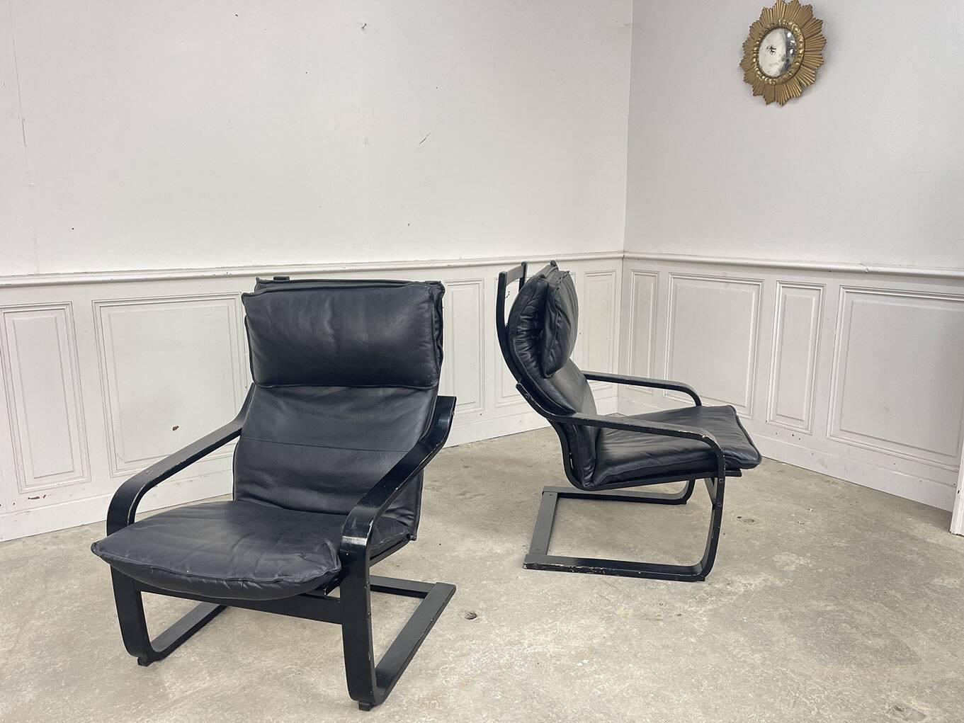 Pair of Ikea leather armchairs from the 1980s.