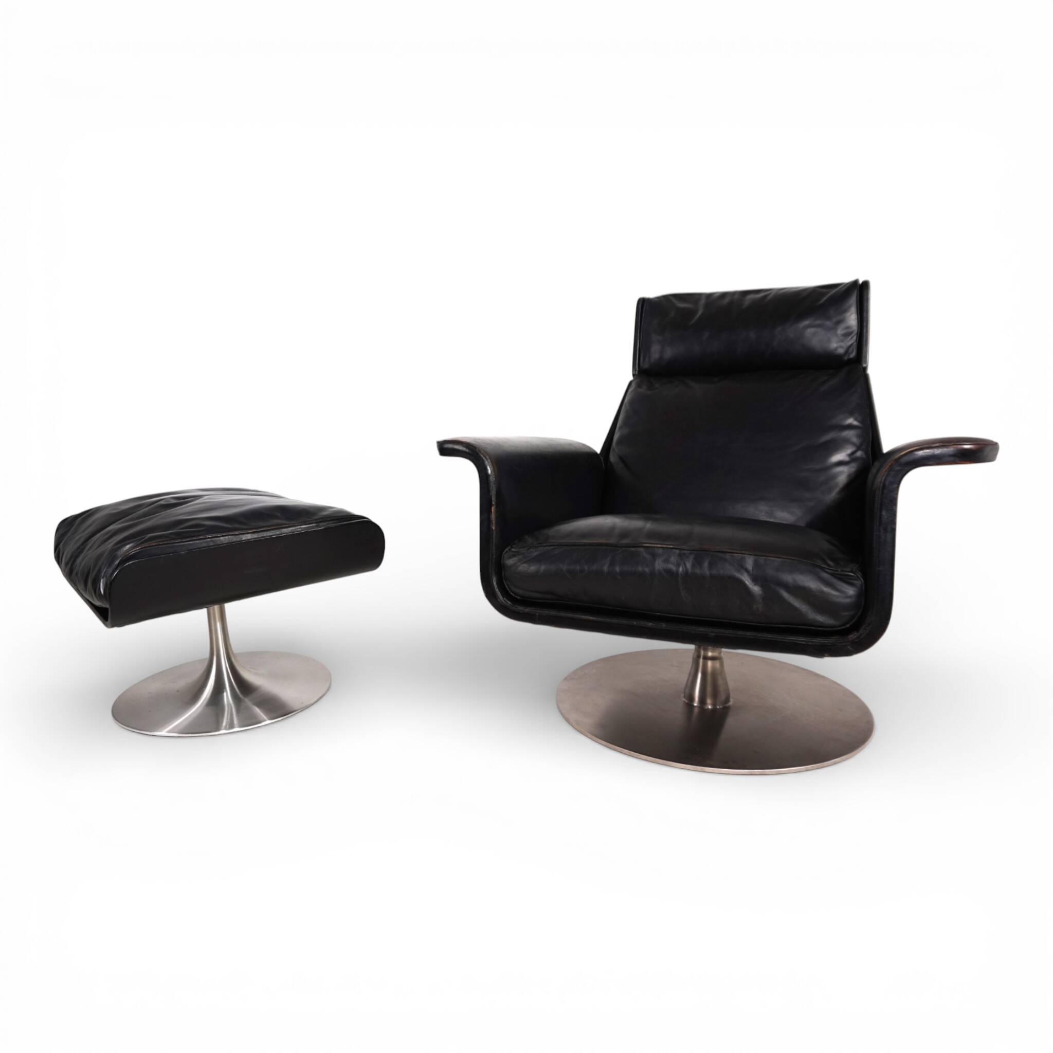Kaufeld Siesta 62 leather lounge chair by Jacques Brule, 1960