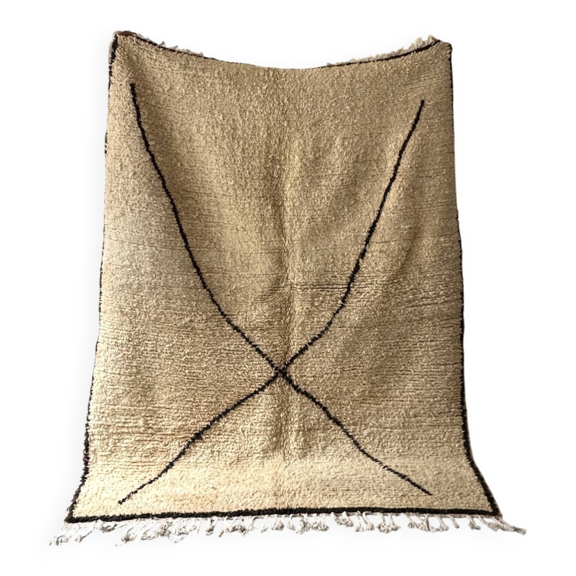 Ancient Berber rug in ecru/brown, handmade 100% virgin wool, 2m x 1.5m.