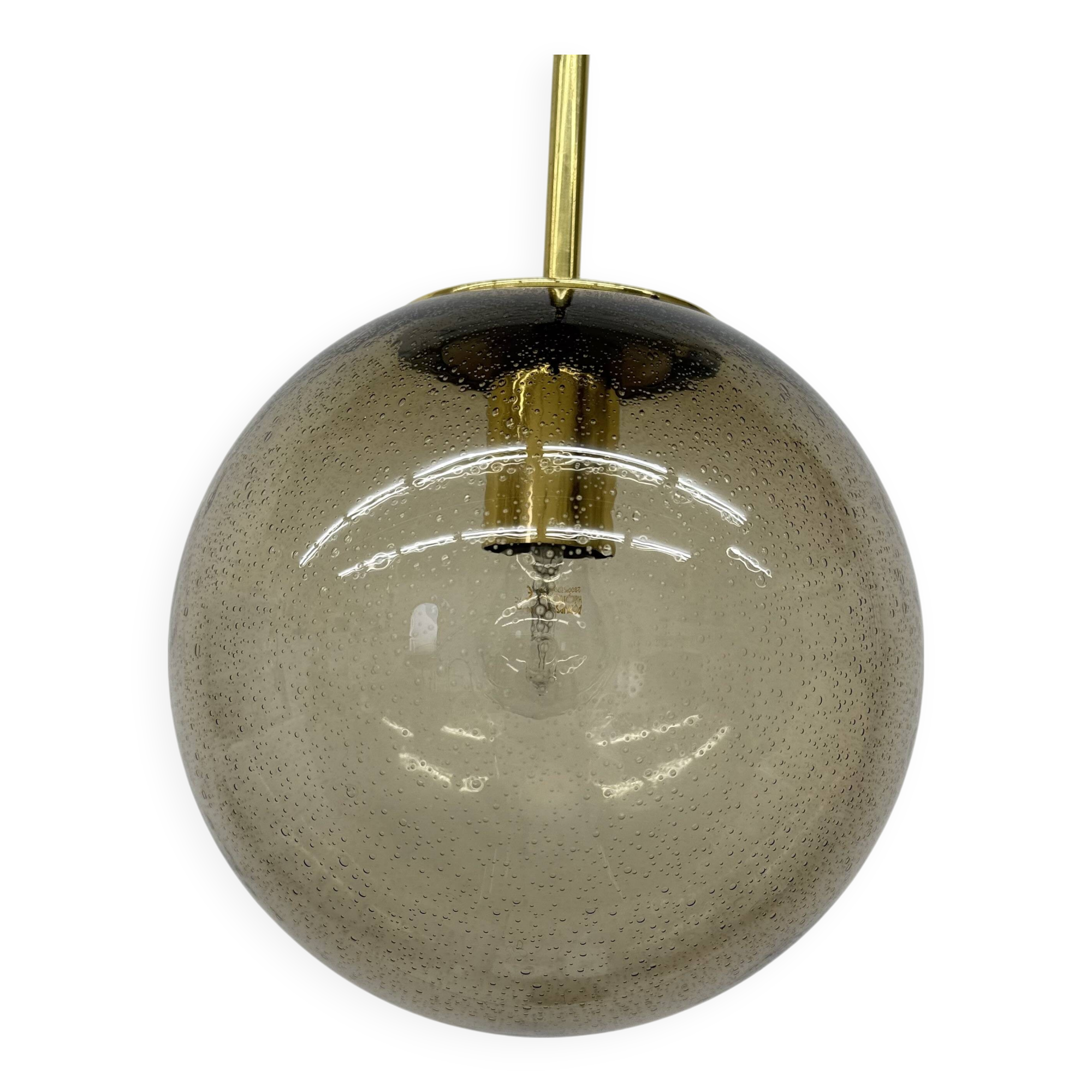 Limburg Glashütte brass smoked glass ball pendant hanging lamp , 1970s