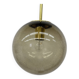 Limburg Glashütte brass smoked glass ball pendant hanging lamp , 1970s