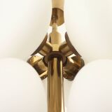 Brass and opaline Sputnik chandelier by Kaiser Leuchten, Germany, 1960s.