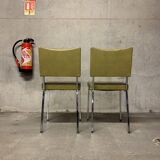Pair of vintage design faux leather and chrome armchairs
