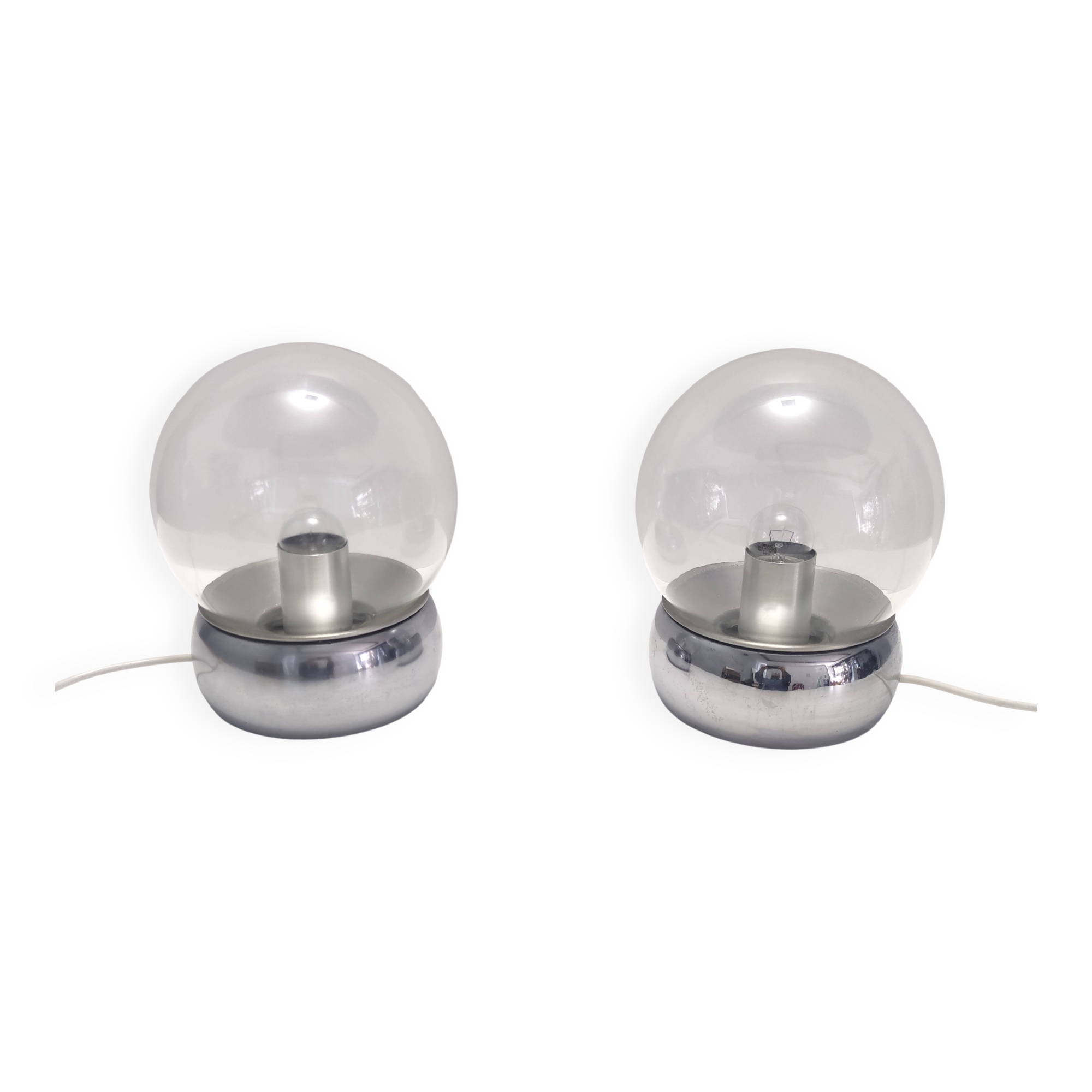 Pair of Vintage Glass and Metal Table Lamps "Vieste" by GPA Monti for Candle