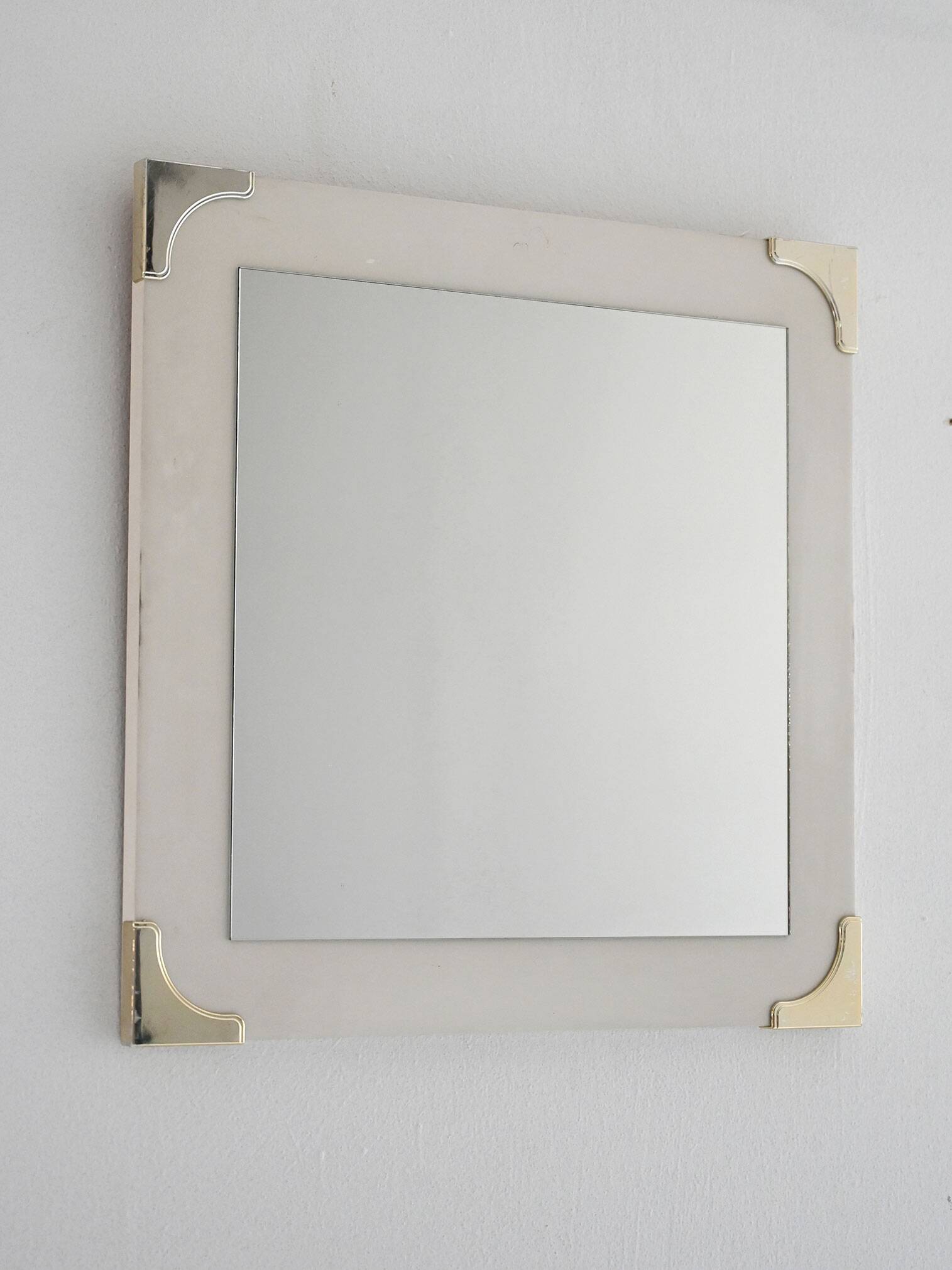1940s/50s Scandinavian Wall Mirror with White Frame and Brass Details
