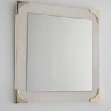 1940s/50s Scandinavian Wall Mirror with White Frame and Brass Details