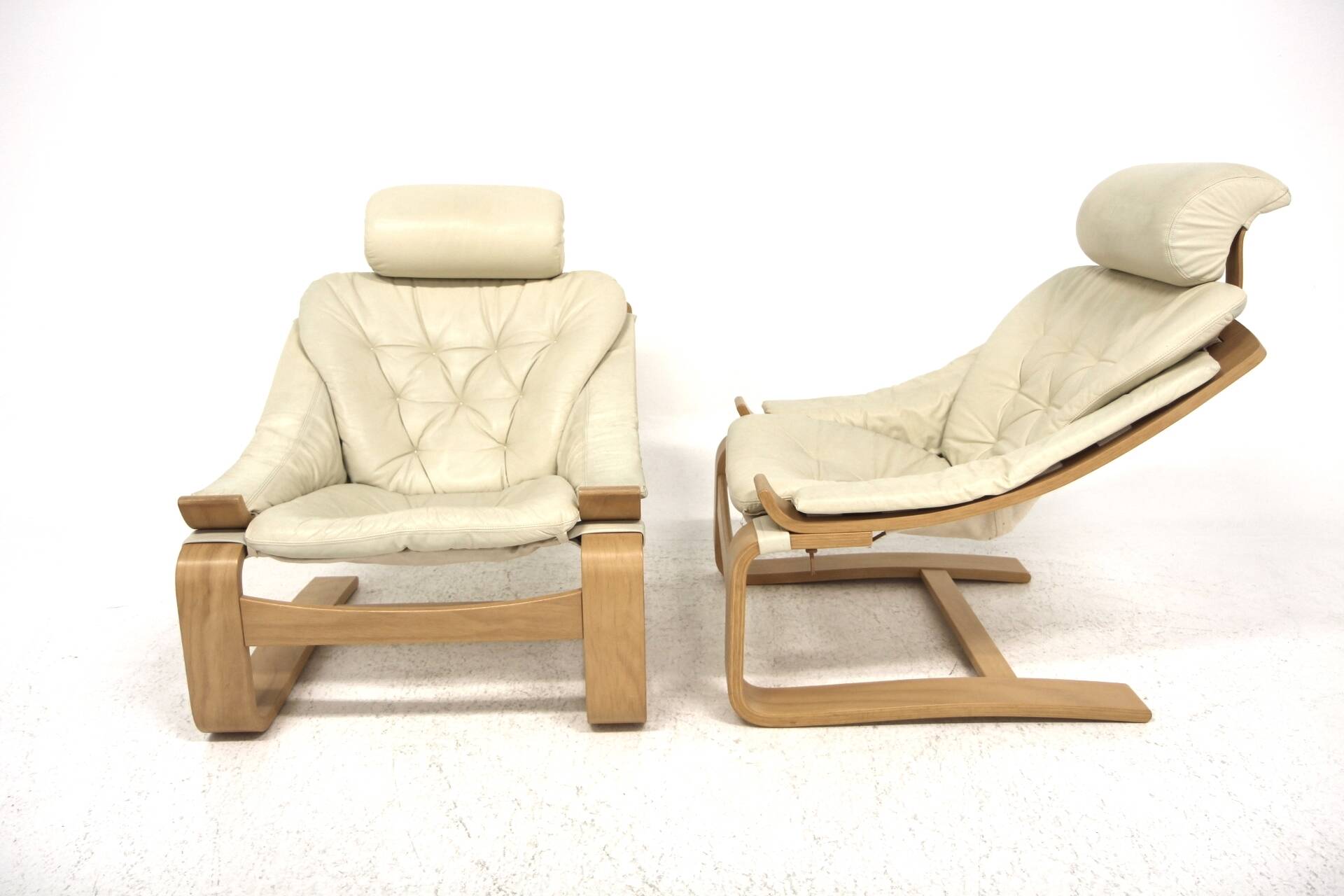 Set de 2 fauteuils scandinave en cuir "kroken" åke fribryter, nelo, norvège, 1980